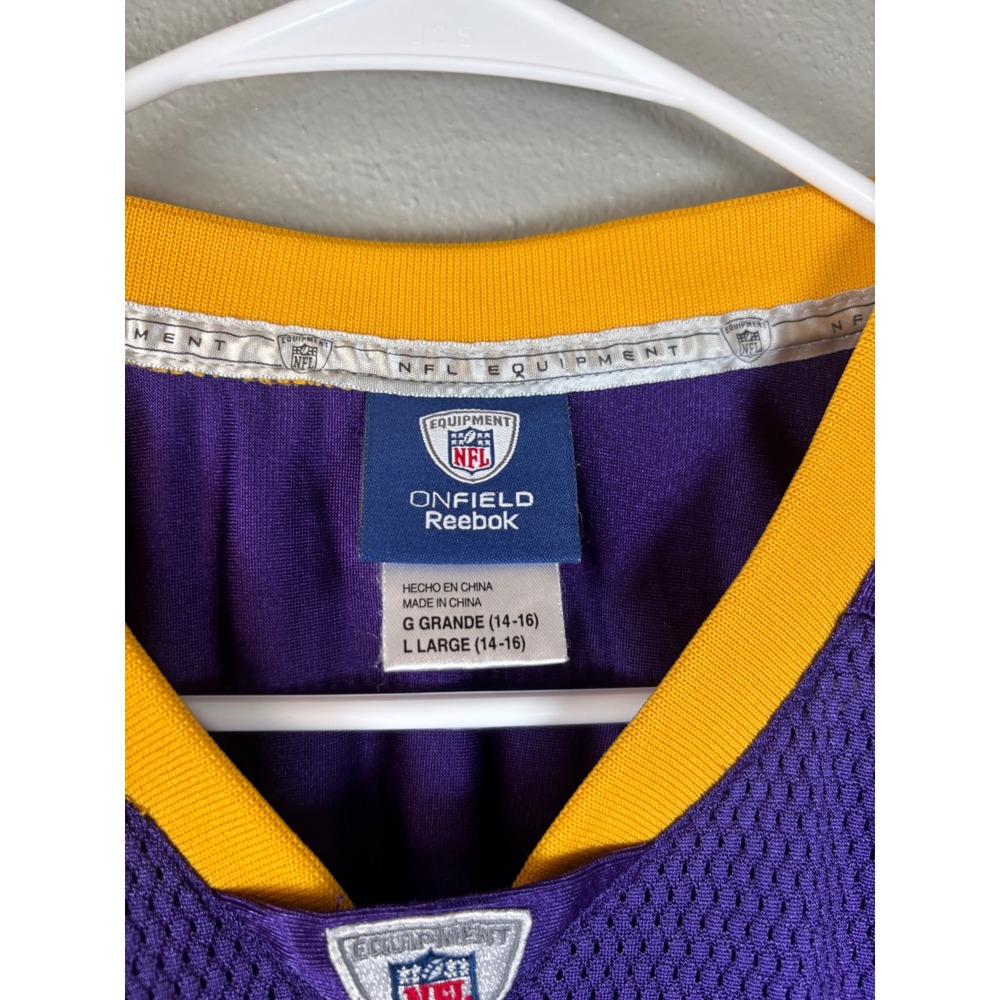 Reebok NFL Minnesota Vikings Favre #4 Purple Jersey Kids Large 14-16 On Field - Picture 3 of 9